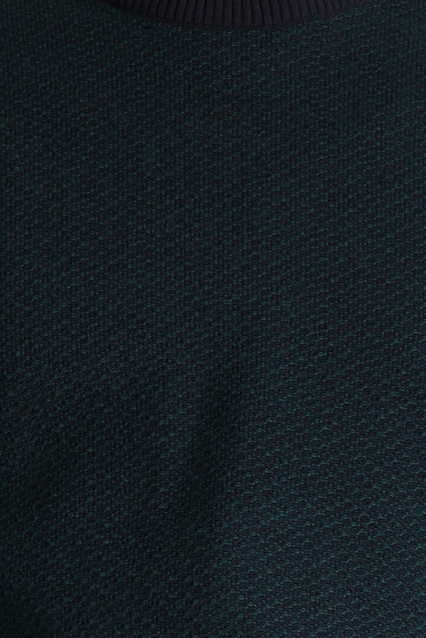 Dark Navy Crew Neck Slim Fit Patterned Knit Sweater