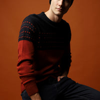 Tile-colored Crew Neck Slim Fit Patterned Knit Sweater