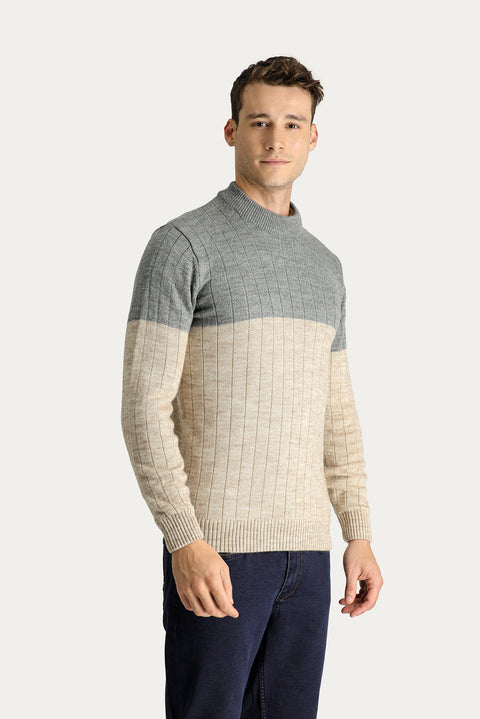 Açık Antrasit Bisiklet Yaka Slim Fit Dar Kesim Desenli Triko Kazak
