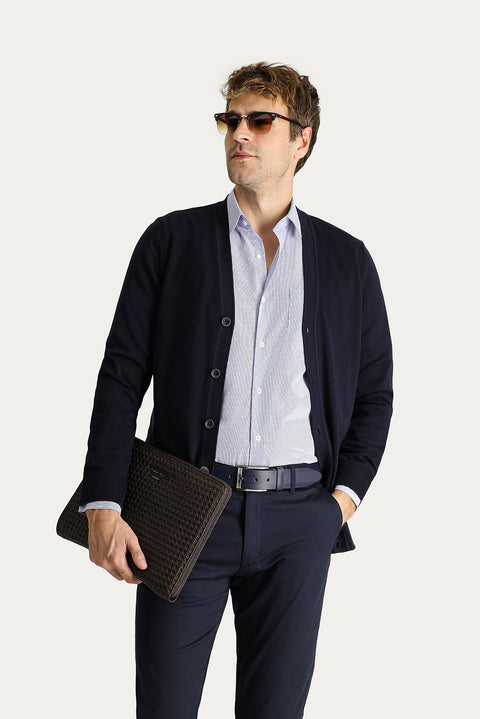 Dark Navy Cotton Knit Cardigan