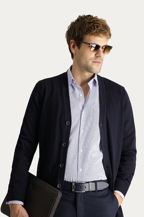 Dark Navy Cotton Knit Cardigan