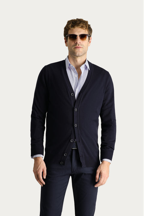 Dark Navy Cotton Knit Cardigan