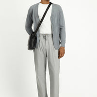 Medium Grey Melange Slim Fit Narrow Cut Cotton Knit Cardigan
