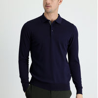 Dark Navy Polo Collar Slim Fit Narrow Cut Knit Sweater