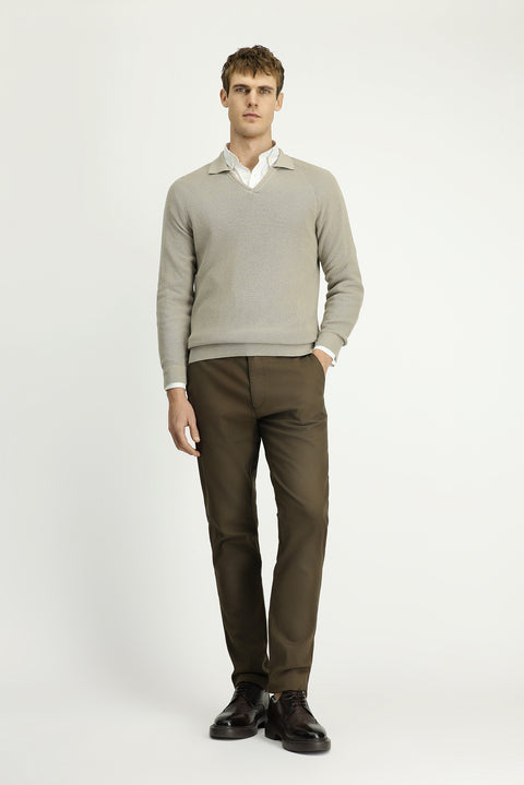 Medium Mink Polo Collar Slim Fit Narrow Cut Patterned Cotton Wool Knit Sweater