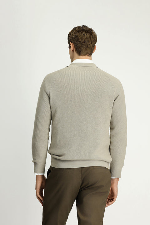 Medium Mink Polo Collar Slim Fit Narrow Cut Patterned Cotton Wool Knit Sweater