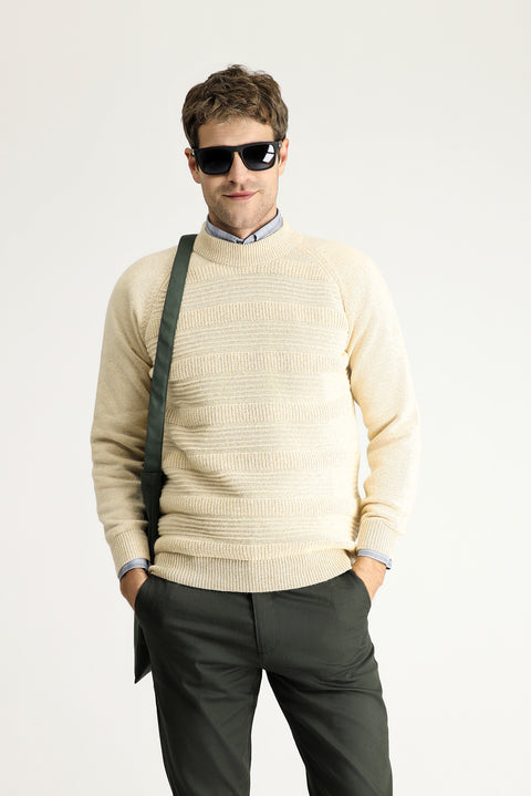 Stone Half Turtleneck Slim Fit Narrow Cut Patterned Wool Cotton Knit Sweater