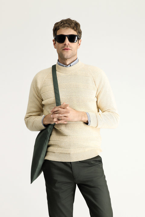 Stone Half Turtleneck Slim Fit Narrow Cut Patterned Wool Cotton Knit Sweater