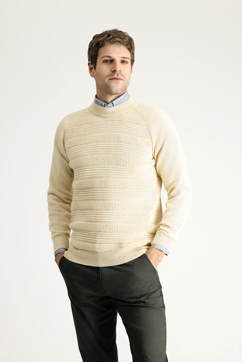 Stone Half Turtleneck Slim Fit Narrow Cut Patterned Wool Cotton Knit Sweater