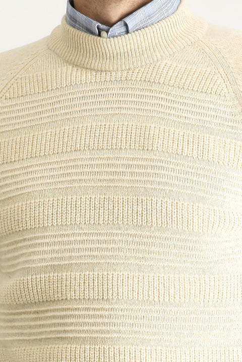 Stone Half Turtleneck Slim Fit Narrow Cut Patterned Wool Cotton Knit Sweater