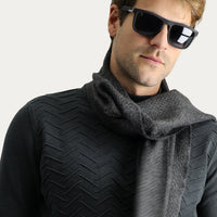 Dark Anthracite Melange Semi-Turtleneck Slim Fit Narrow Cut Patterned Cotton Knit Sweater
