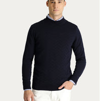 Dark Navy Semi-Turtleneck Regular Fit Patterned Cotton Knit Sweater