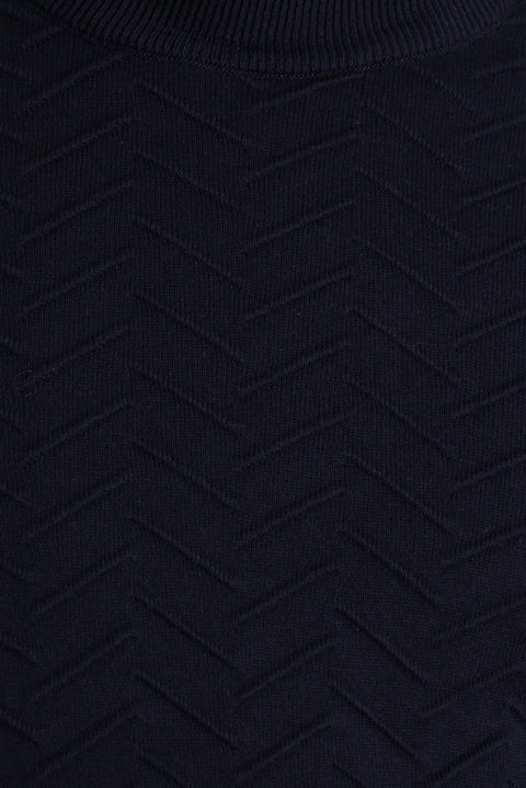 Dark Navy Semi-Turtleneck Regular Fit Patterned Cotton Knit Sweater