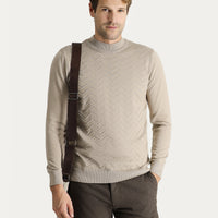 Medium Mink Half Turtleneck Regular Fit Patterned Cotton Knit Sweater