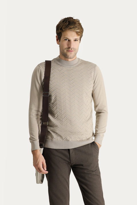 Medium Mink Half Turtleneck Regular Fit Patterned Cotton Knit Sweater