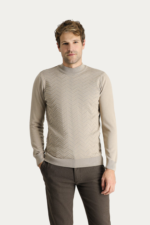 Medium Mink Half Turtleneck Regular Fit Patterned Cotton Knit Sweater