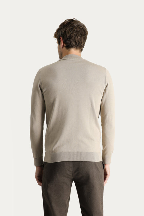 Medium Mink Half Turtleneck Regular Fit Patterned Cotton Knit Sweater