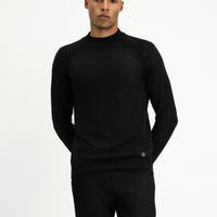 Black Semi-Turtleneck Slim Fit Narrow Cut Cotton Knit Sweater