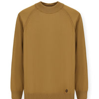 Camel Semi-Turtleneck Slim Fit Narrow Cut Cotton Knit Sweater