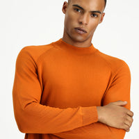 Medium Orange Semi-Turtleneck Slim Fit Narrow Cut Cotton Knit Sweater