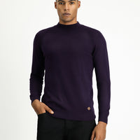 Koyu Mor Yarım Balıkçı Yaka Slim Fit Dar Kesim Pamuklu Triko Kazak
