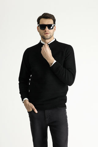  Siyah Yarım Balıkçı Yaka Slim Fit Dar Kesim Desenli Yünlü Triko Kazak