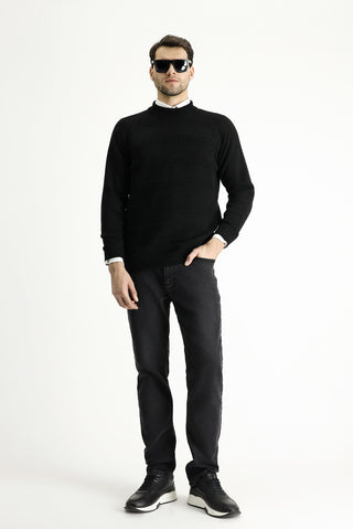  Siyah Yarım Balıkçı Yaka Slim Fit Dar Kesim Desenli Yünlü Triko Kazak