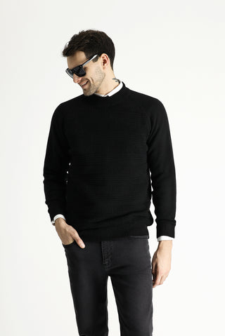  Siyah Yarım Balıkçı Yaka Slim Fit Dar Kesim Desenli Yünlü Triko Kazak