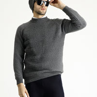 Medium Gray Semi-Turtleneck Slim Fit Narrow Cut Patterned Wool Knit Sweater
