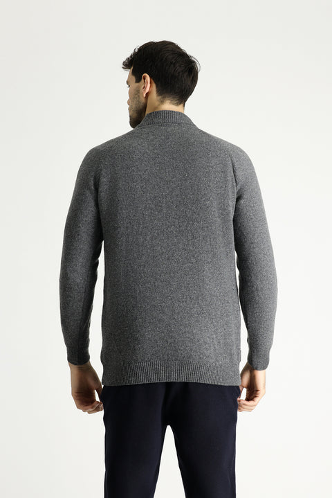 Medium Gray Semi-Turtleneck Slim Fit Narrow Cut Patterned Wool Knit Sweater