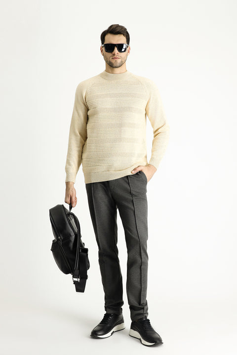 Stone Turtleneck Slim Fit Narrow Cut Patterned Wool Knit Sweater