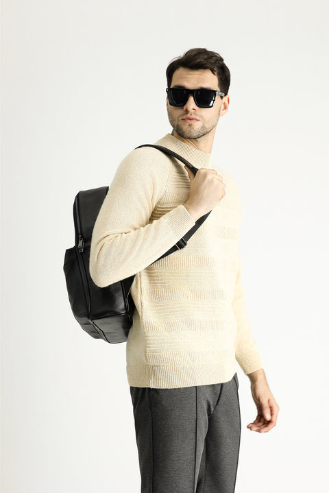 Stone Turtleneck Slim Fit Narrow Cut Patterned Wool Knit Sweater