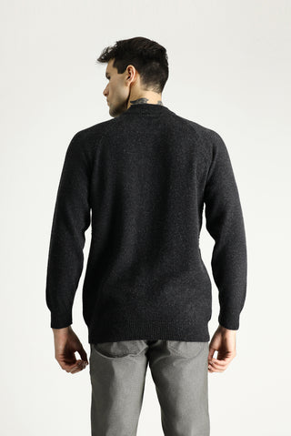  Koyu Antrasit Yarım Balıkçı Yaka Slim Fit Dar Kesim Desenli Yünlü Triko Kazak