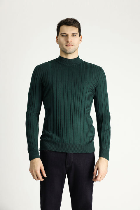 Dark Petrol Half Turtleneck Slim Fit Narrow Cut Patterned Knit Sweater
