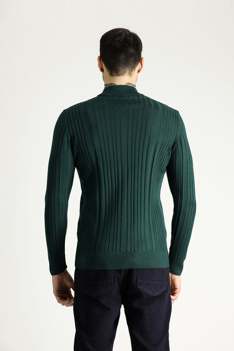 Dark Petrol Half Turtleneck Slim Fit Narrow Cut Patterned Knit Sweater