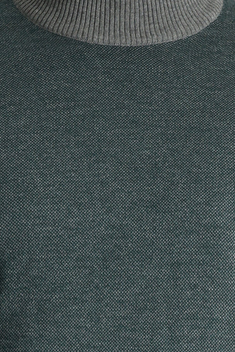 Medium Grey Semi-Turtleneck Slim Fit Narrow Cut Patterned Knit Sweater