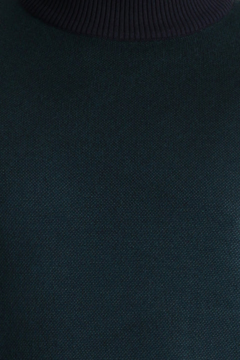 Dark Navy Semi-Turtleneck Slim Fit Narrow Cut Patterned Knit Sweater