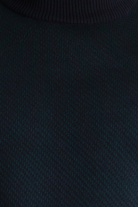 Dark Navy Semi-Turtleneck Slim Fit Patterned Knit Sweater
