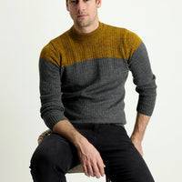 Dark Anthracite Semi-Turtleneck Slim Fit Narrow Cut Patterned Knit Sweater