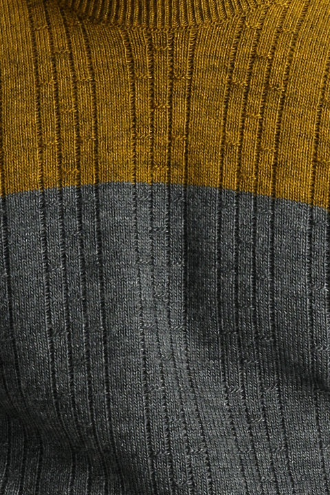 Dark Anthracite Semi-Turtleneck Slim Fit Narrow Cut Patterned Knit Sweater
