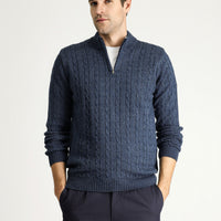 Indigo Half Turtleneck Regular Fit Patterned Zip-Up Knit Sweater
