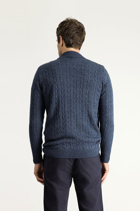 Indigo Half Turtleneck Regular Fit Patterned Zip-Up Knit Sweater