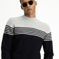 Dark Navy Semi-Turtleneck Regular Fit Seamless Patterned Knit Sweater