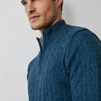 Indigo Half Turtleneck Zip-Up Regular Fit Patterned Knit Sweater
