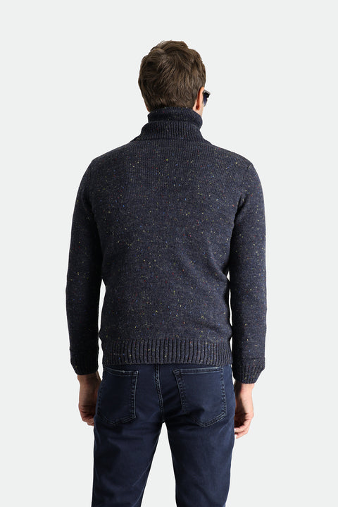 Dark Navy Turtleneck Slim Fit Patterned Wool Knit Sweater