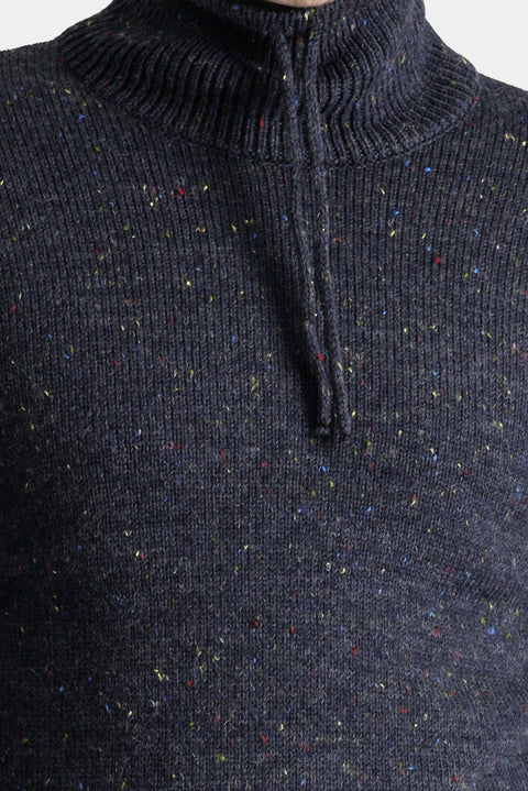 Dark Navy Turtleneck Slim Fit Patterned Wool Knit Sweater