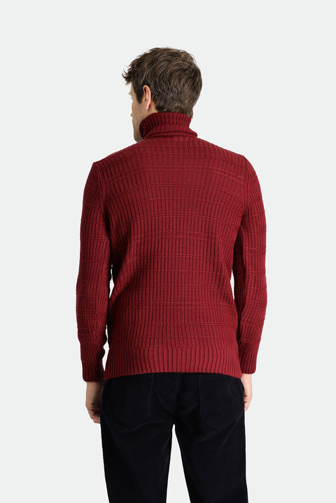 Dark Burgundy Turtleneck Slim Fit Narrow Cut Patterned Knit Sweater
