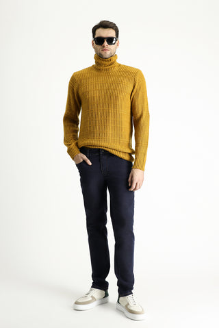  Hardal Balıkçı Yaka Slim Fit Dar Kesim Desenli Triko Kazak