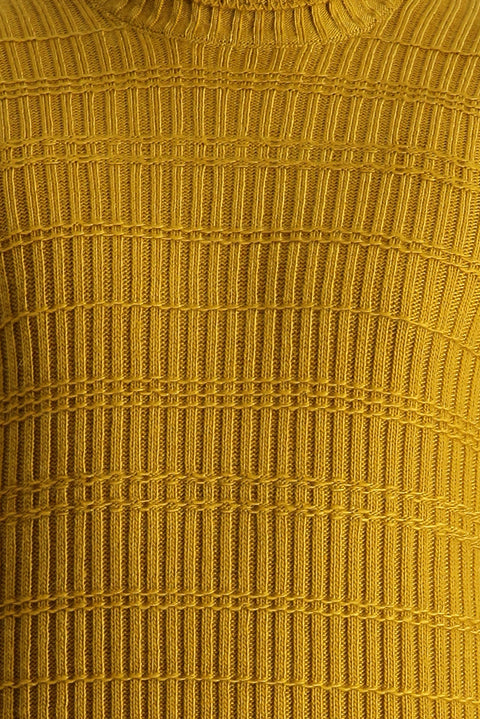 Mustard Yellow Turtleneck Slim Fit Narrow Cut Patterned Knit Sweater
