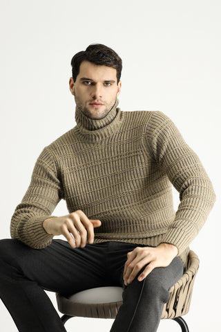  Orta Vizon Balıkçı Yaka Slim Fit Dar Kesim Desenli Triko Kazak